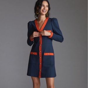 Anthropologie (Maeve) | Navy Blue + Red Ponte Blazer Mini Dress | Size S…